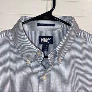Lands' End Men's Striped Button Down Shirt - White and Blue